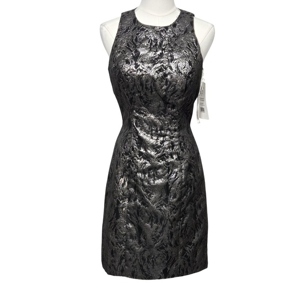 Sherri Hill Dress Womens 4 Silver Metallic Brocade Cutout Back Cocktail 7048 - Picture 1 of 14